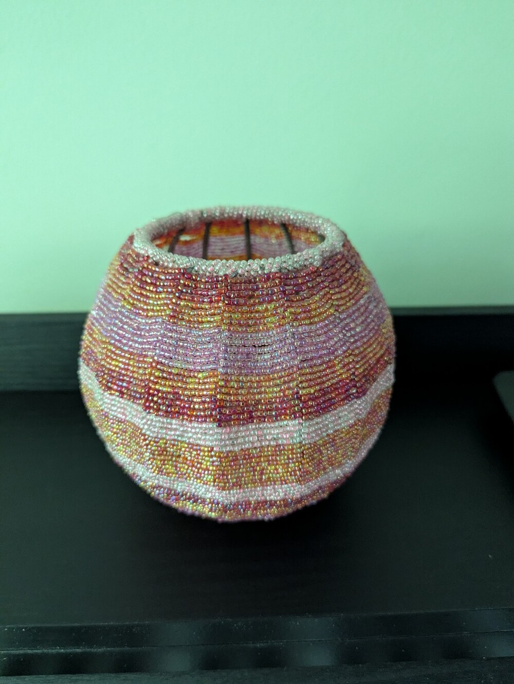 Urban Outfitters Pink Orange Beaded Votive Candle Holder Decor Boho 5.5" Tall